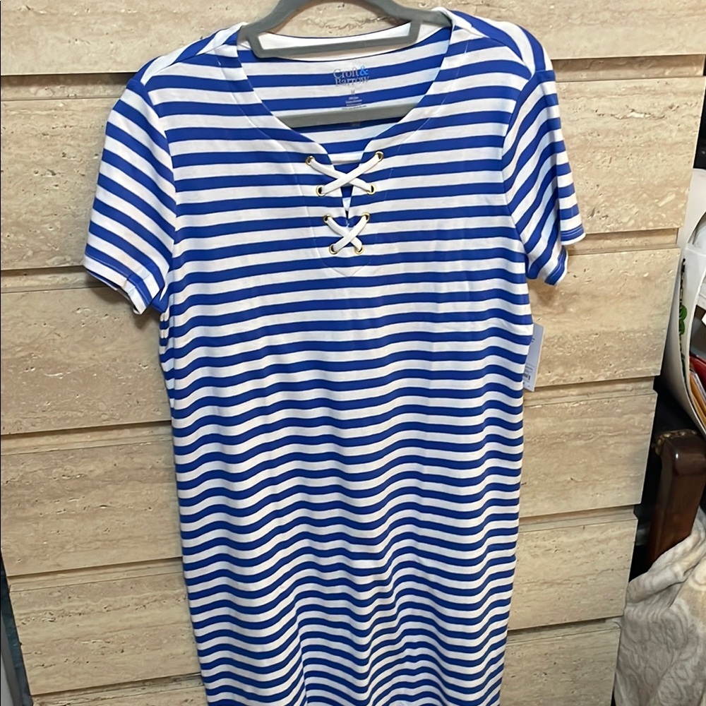 Croft & Barrow Blue and White Striped Lace-Up Top